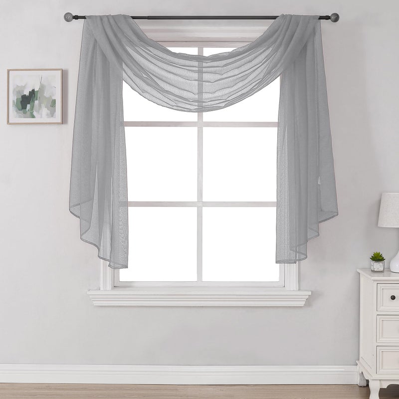 DONREN 144 Inches Long Window Scarf Valances for Party - Luxury Soft Gray Semi Sheer Curtain Scarf for Window,1 Panel (Gray,1 Panel) - Image 1